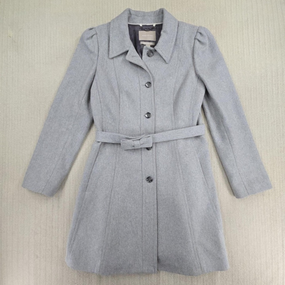Banana Republic Coat Womens Medium Gray Mid Length Wool Belted Single Breasted